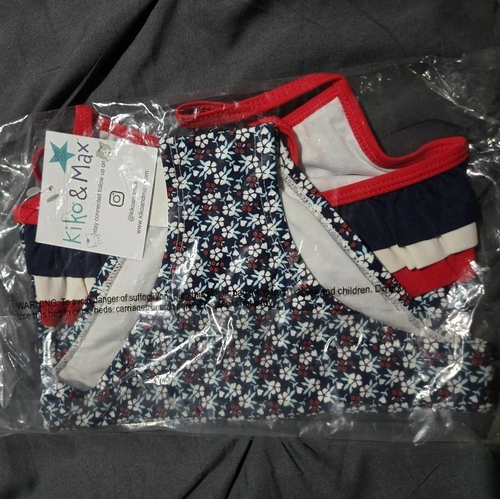 NWT KIKO & MAX GIRLS ONE PIECE SWIMSUIT SIZE 2T Navy & Red